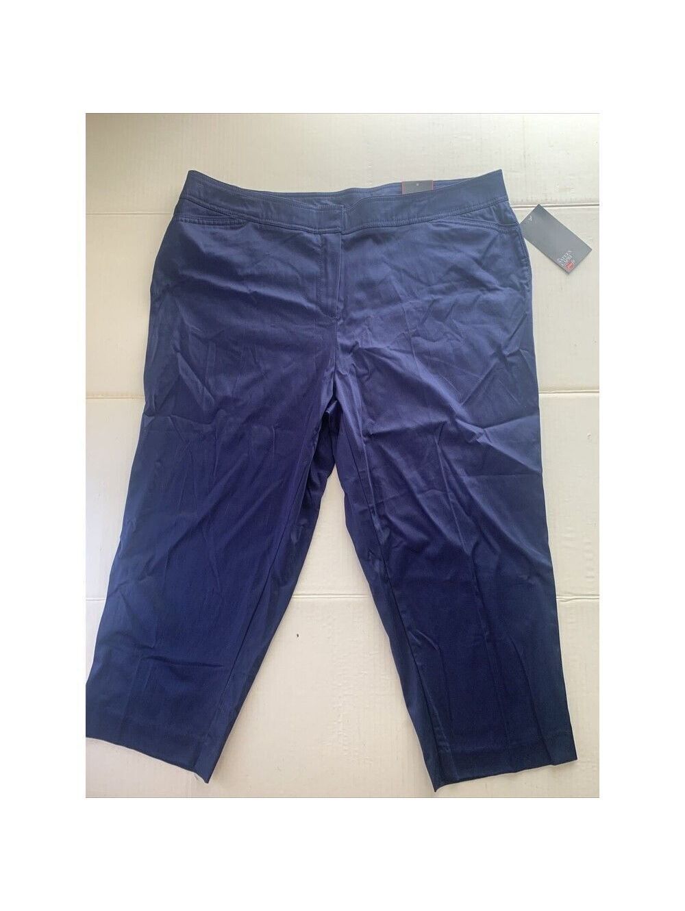 NWT Avenue Elastic stretch waist Blue Capris Size 18 Satin Plus Size Women
